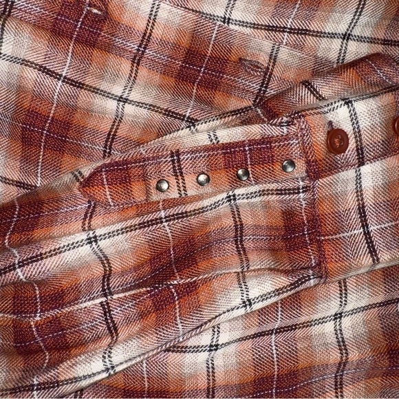 beachlunchlounge Plaid Shirt Woman L Red Elliot Button Up Long Sleeve - Picture 14 of 15